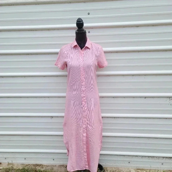 Armani Exchange Dresses & Skirts - $172 ARMANI EXCHANGE Women's Long Shirt Dress Linen Blend Striped Button Pink 2